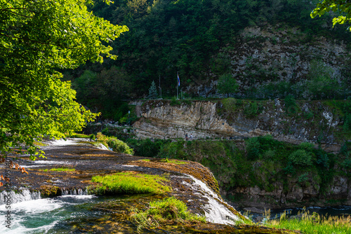 Strbacki Buk waterfall cascading over travertine ledge, Una National Park, Bosnia