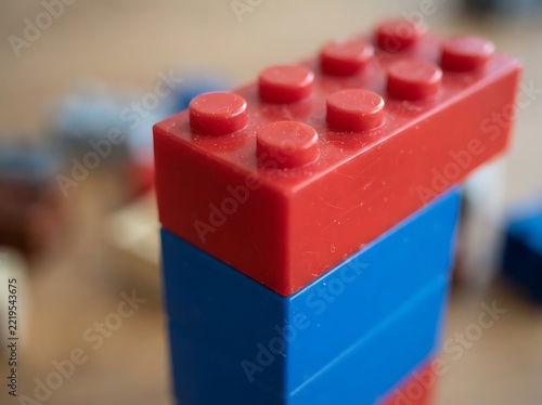 Close-up Of Stacked Red And Blue Building Blocks