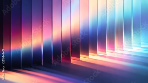 Vertical metallic panel architecture with dynamic colorful light streaks