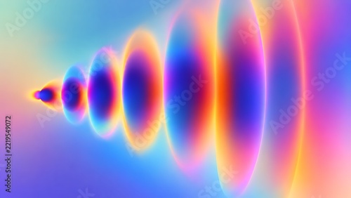 Abstract concentric light ripples expanding in a rainbow gradient with gradient