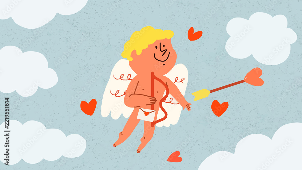 Fototapeta premium Cute cupid doodle desktop wallpaper