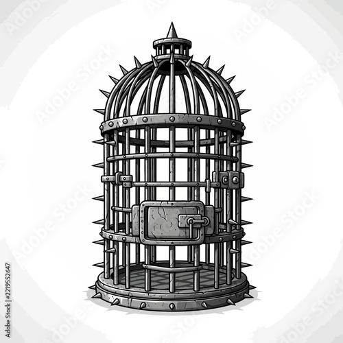 Spiked Birdcage Illustration – Vintage Metal Cage Graphic Design