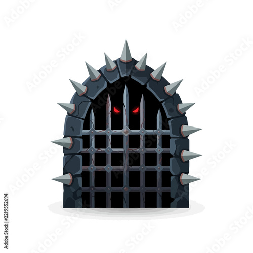 Spooky Castle Gate With Fiery Eyes Fantasy Illustration for Games and Design