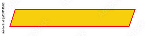 yellow parallelogram shape featuring a thin red border, presented as a simple geometric graphic element.