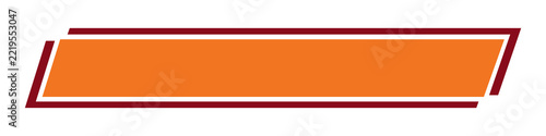 Orange horizontal rectangular banner with dark red border, angled design element for labels, text boxes, and graphic design isolated on white background.