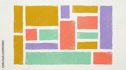 Abstract Geometric Composition with Colorful Textured Rectangles on White Background for Modern Interior Design