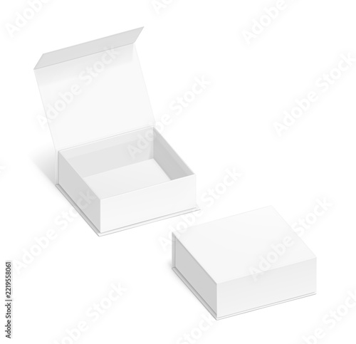 White box with magnetic close mockup with shadow. Illustration on transparent background for design, branding, presentation gift box, luxury, cosmetics, electronics and other goods.