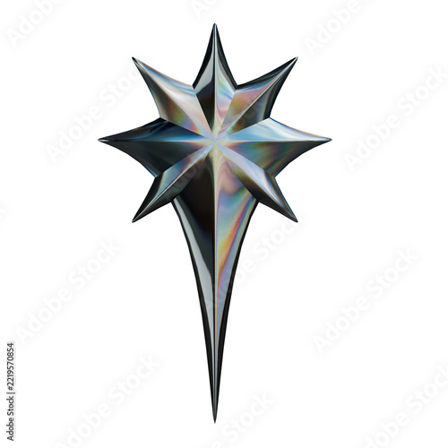 3D Holographic Metallic North Star Geometric Abstract Shape