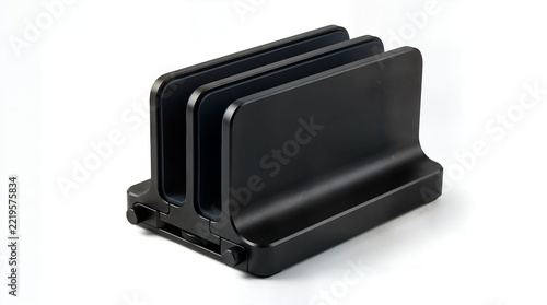 Black metal vertical laptop stand holder, space-saving desk organizer for notebooks