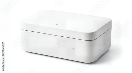 White UV-C sterilizer sanitizing box with closed lid, compact disinfection device for small items