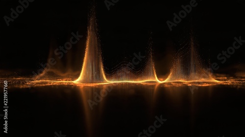 Abstract digital waveform in fiery orange hues with subtle reflections on a dark background