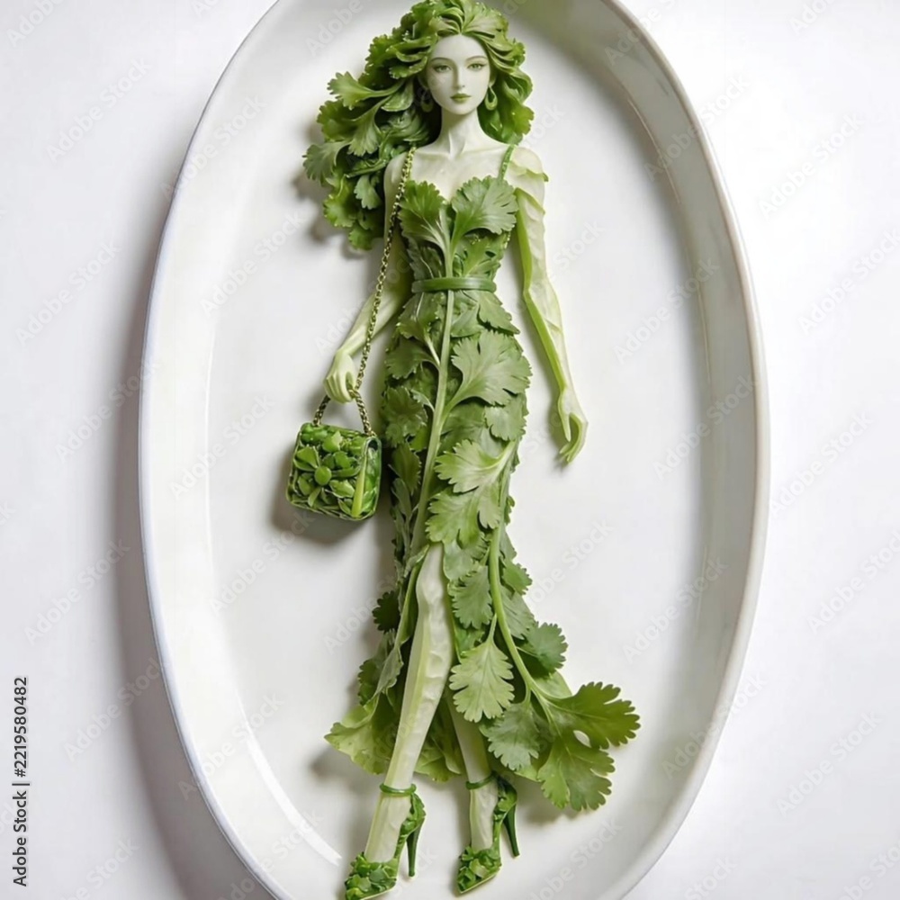 Fototapeta premium Girl Made With Vegetable In Plate 
