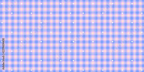 Pastel Blue Purple Plaid Seamless Pattern with White Hearts Background