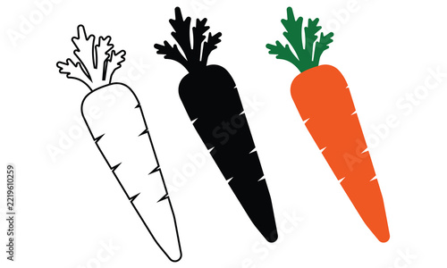 Carrot  icon vector silhouette,  orange garden  Isolated set.  carrot black silhouette.