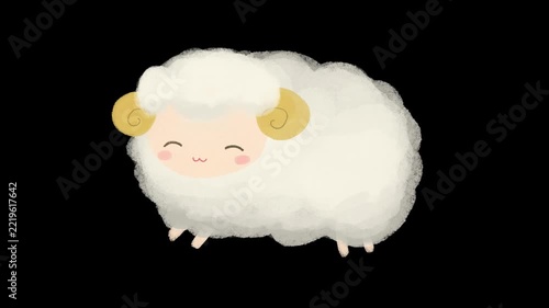 水彩風、笑顔の羊のアニメーション、黒背景
