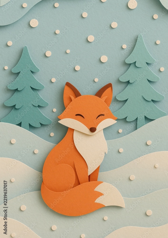 Fototapeta premium Cute fox in snowy forest