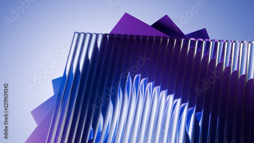Abstract 3D corrugated glass and purple plates background, ideal for futuristic tech presentations, digital media banners, and modern cover art