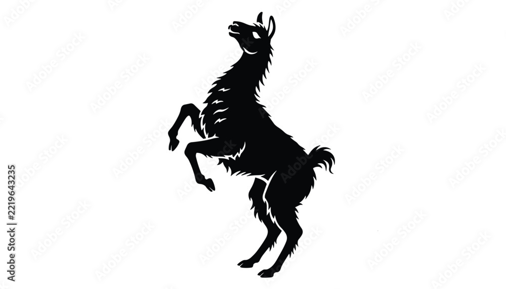 Fototapeta premium Rearing llama silhouette depicting the majestic animal standing on its hind legs isolated on white background.
