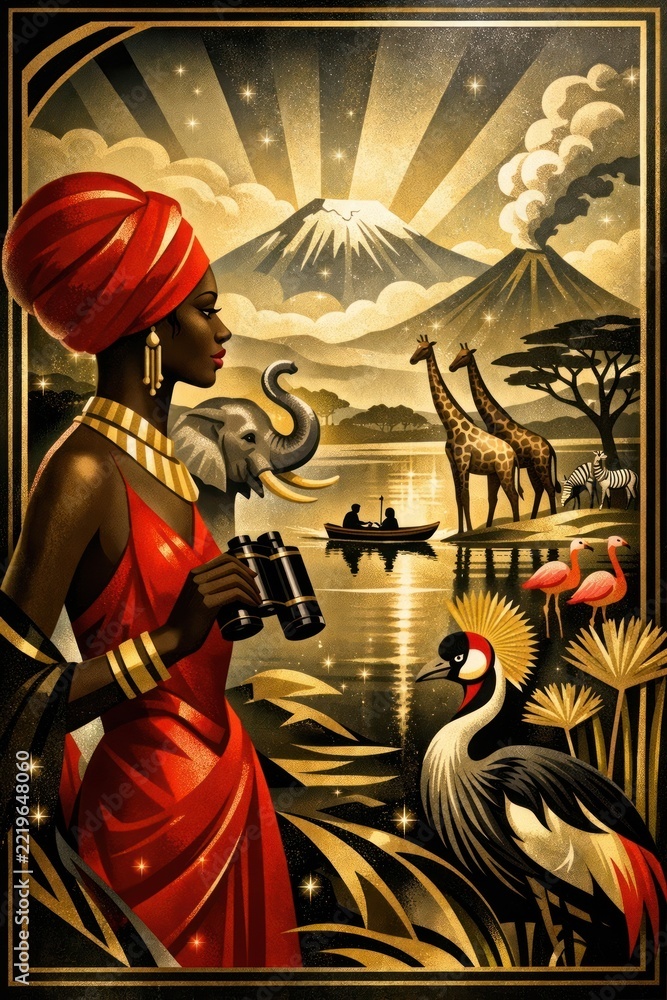 Naklejka premium Vibrant African wildlife safari illustration.