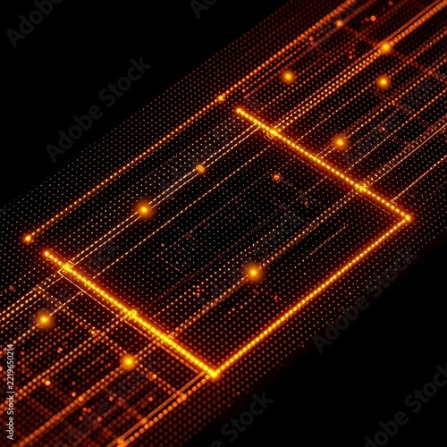 Abstract technology glowing orange circuit board data background