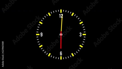 Animated clock video. High-speed timer with moving hands against a white background. Digital illustration. Timer. on black screen