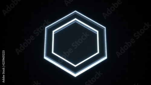 Futuristic glowing hexagon frame on dark background