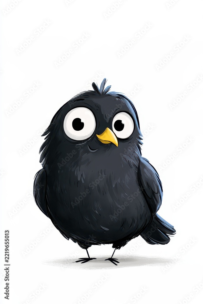 Fototapeta premium Playful raven cartoon on a white background with a friendly expression