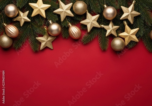 Golden christmas ornaments on dark background
