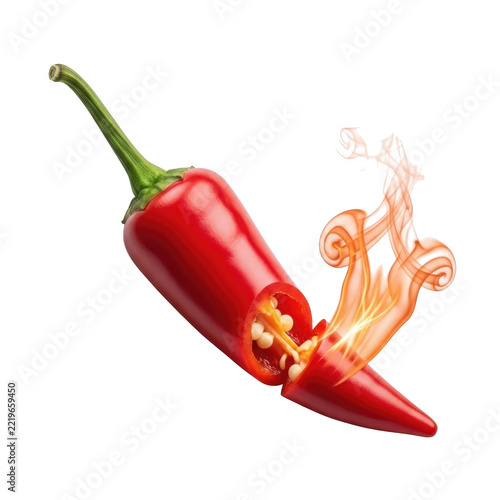 Fresh red chili pepper with smoke