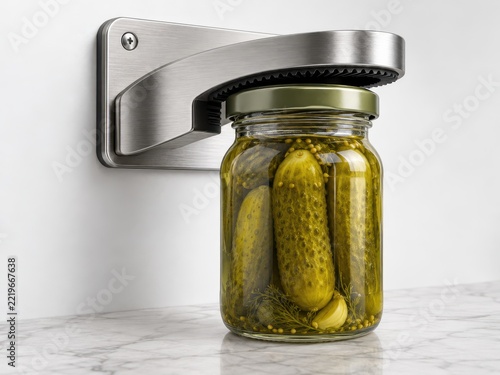 Stainless Steel Wall Mounted Jar Opener Holding Pickle Jar in Minimal Kitchen