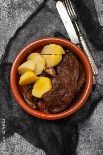 Portuguese Dish Beef Liver with Boiled Potatoes