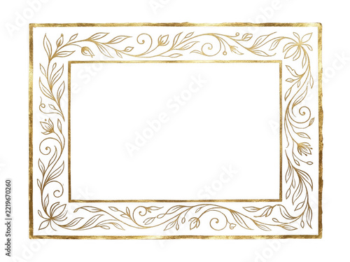 Elegant gold and white vintage-style frame with intricate scrollwork and empty center area.