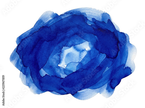 Abstract watercolor-inspired blue floral design with organic brushstroke texture.