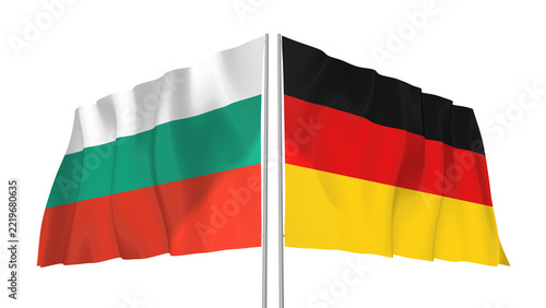 Bulgaria and Germany flags waving with transparent alpha png background