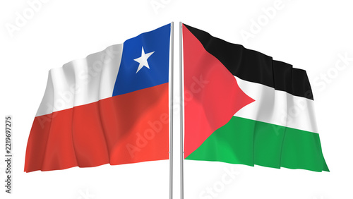 Chile and Palestine flags waving with transparent alpha png background