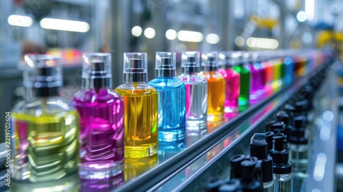Colorful Perfume Bottles on Factory Production Line