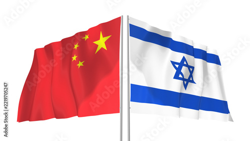 China and Israel flags waving with transparent alpha png background