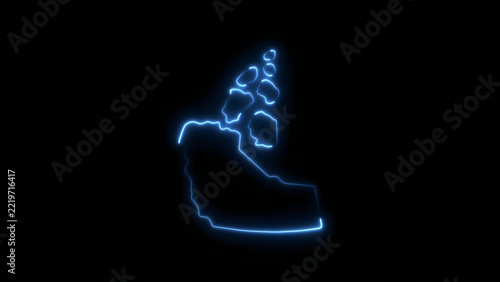Photography Glowing neon blue outline of the canadian province of ontario, isolated on a bla