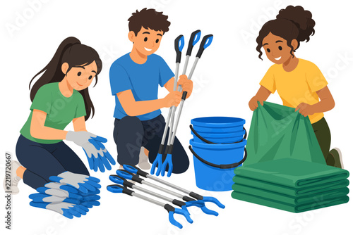 Youth Group Organizing Reusable Tools for a Cleanup