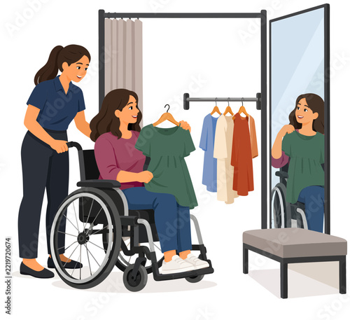 Wheelchair User Trying an Adjustable Retail Fitting Room