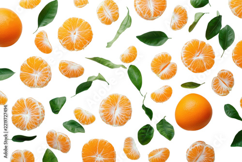 Whole and peeled mandarins with leave isolated on white background for product catalog, ecommerce, advertising and commercial design projects