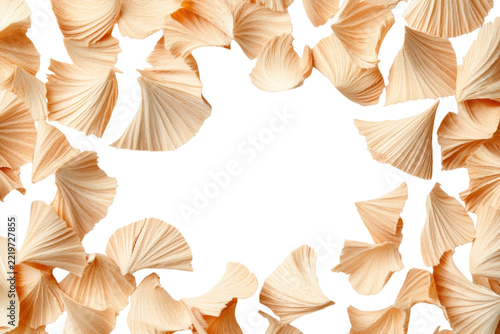 Wooden pencil shavings isolated on white background for product catalog, ecommerce, advertising and commercial design projects