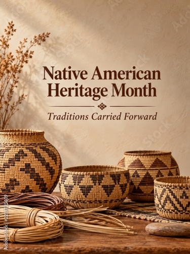 Handwoven Basket Still Life with Centered Cultural Heritage Celebration