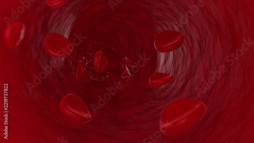 Blood cells flow through blood vessel, 3D animation