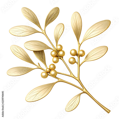 Golden Mistletoe Sprig: A luxurious sprig of mistletoe, adorned with golden leaves and shimmering berries, evokes a sense of festive elegance and holiday cheer.