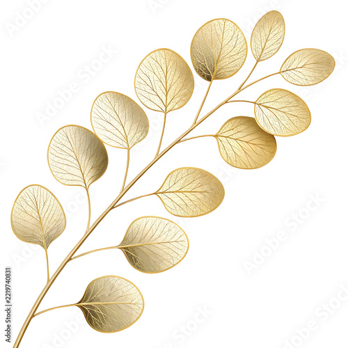 Golden Eucalyptus Branch: An elegant branch of eucalyptus leaves, rendered in a rich golden hue, offers a touch of refined sophistication.