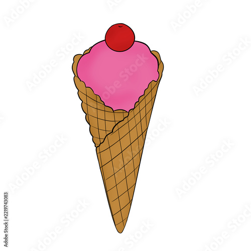 Hand Drawn Strawberry Ice Cream Cone Illustration