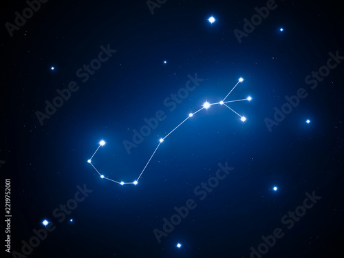 Scorpius constellation in the starry sky. Zodiac sign on a dark background. Astrological image.