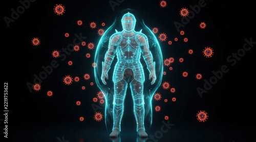 Human Virus Protection Immunity Digital Shield Vaccine Research Defense Technology Medical Science Health Infection Body Concept Illustration