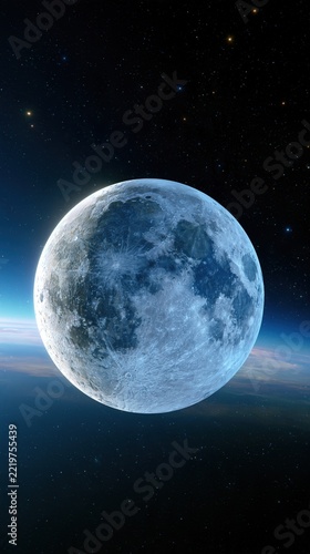 Calm moon floats above Earth's curved horizon